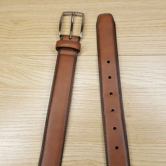 CLUB ROOM Belt Mens Size Medium 34 36 Brown Faux Leather Silver Buckle - Picture 1 of 3